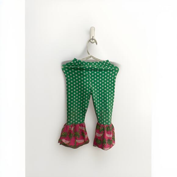 Simply Southern Baby Girls Pink Green Palm Tree Flare Pants Florida 2t - Picture 1 of 6